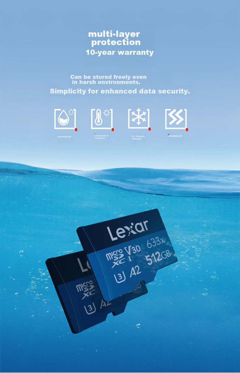 Lexar 512GB TF (MicroSD) Memory Card, C10 U3 V30 A2 High-Speed Memory Card, Read Speed 100MB/s, Durable And Stable (633x) 10