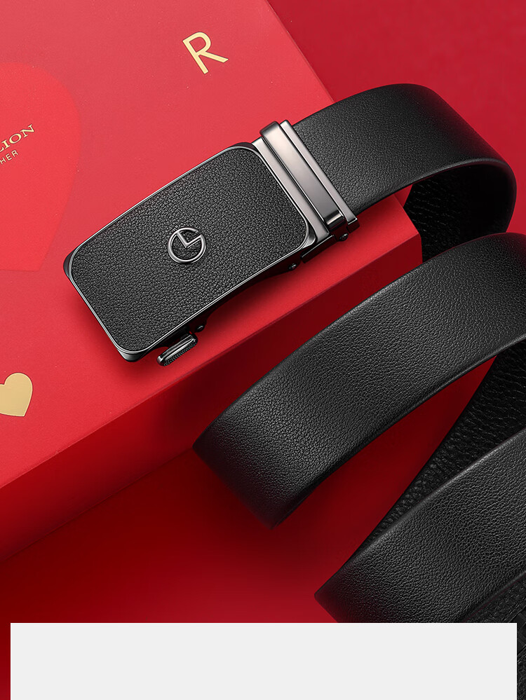 Goldlion Men's Leather Belt with Automatic Buckle, Fashionable Business Trouser Belt Gift Box, Birthday Present 7