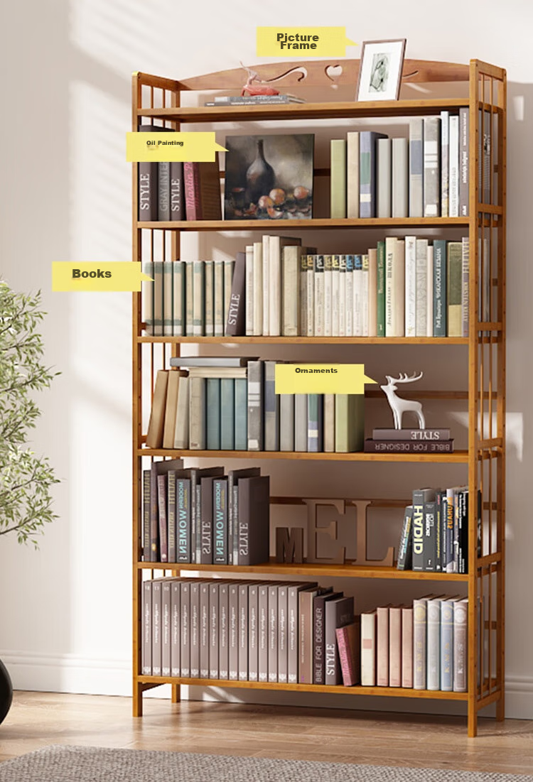 Anerya Bamboo Simple Bookshelf, Floor-Standing Storage Rack, Living Room And Office Bookcase, Cabinet Shelf, Storage Rack 3