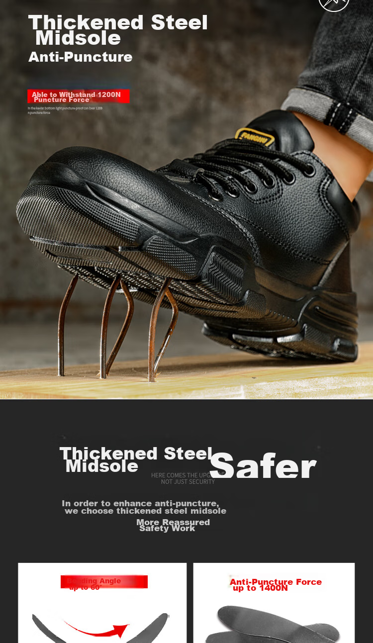 JUNBU Safety Shoes for Men, Summer Breathable Steel Toe Cap, Anti-Smashing And Puncture-Resistant, Lightweight Construction Site Work Boots 1020D Size 43 6