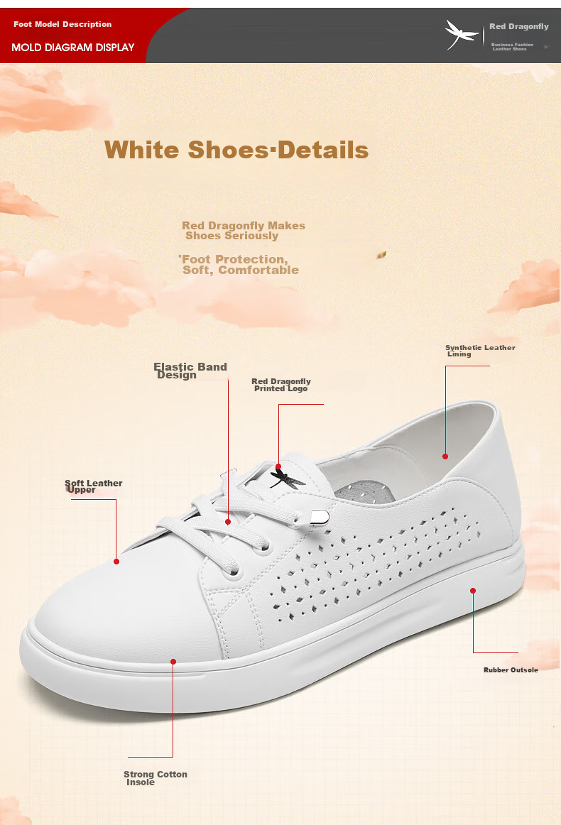 RED DRAGONFLY Women's Casual Shoes, Hollow Breathable Lace-Up White Sneakers, Versatile Women's Skateboard Shoes C0TTN03591 4