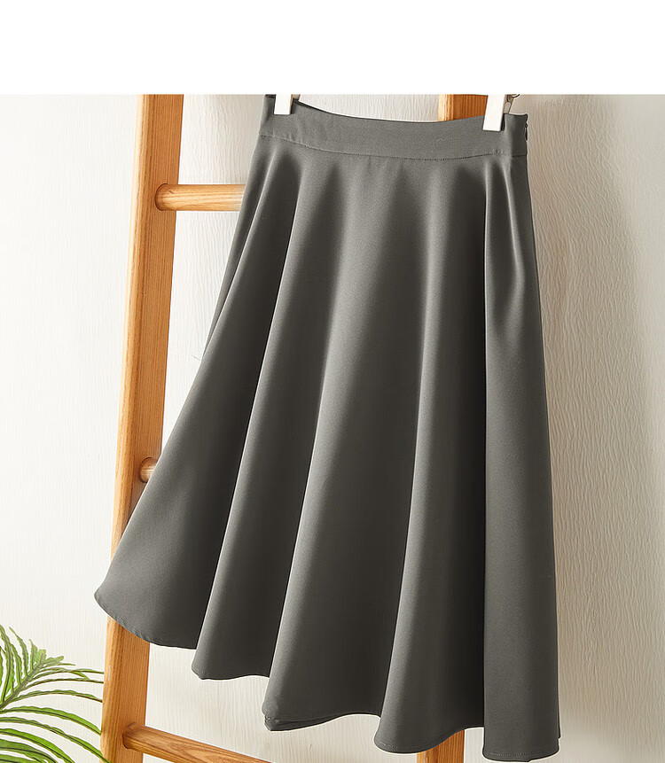 Dme [Tongqun A-Zi Umbrella Skirt] Spring And Autumn Waist-Cinching Midi Skirt, Simple Half Skirt for Women, Gray-Green, L 11