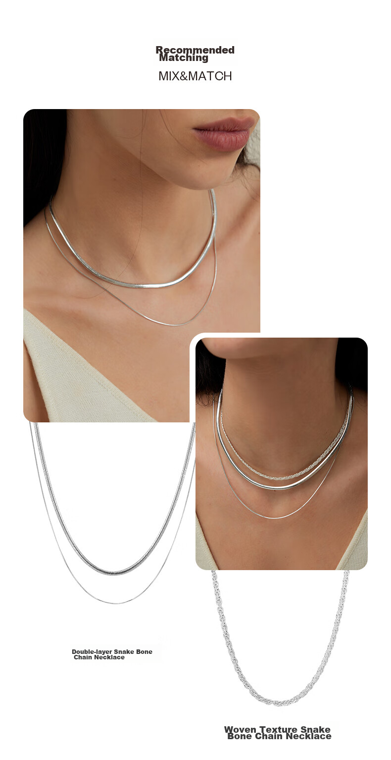 Arsis Free-Style Double Layer Snake Bone Chain Necklace Fashion Necklace Gift for Girlfriend's Birthday, Gold Double Layer Snake Bone Chai 7