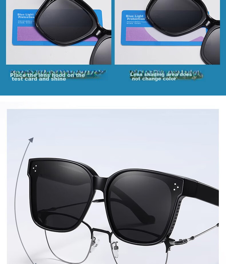 Boshide Clip-On Sunglasses, Sunglasses Clip for Myopia Glasses, Polarized Sunglasses for Men And Women, Bright Black Polarized Gray Lenses (Sanmi Nail) 5