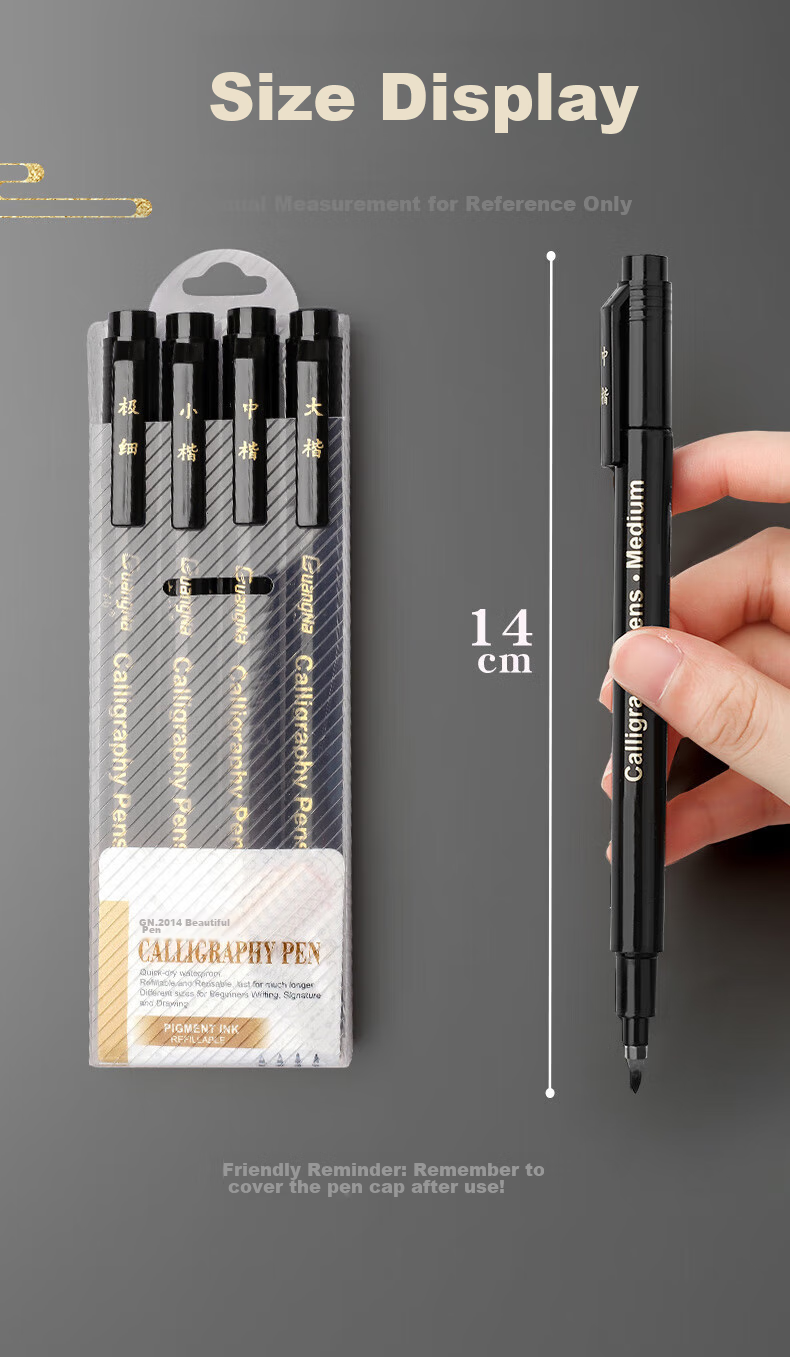 Jinzhi 4 Large, Medium And Small Regular Script Ultra-Fine Elegant Brush Pen with Ink, Calligraphy Brush for Writing Spring Festival Couplets And Couplets, Soft Brush for Practice Writing, Invitation Pen, Signature Pen, Soft And Hard Brush Available with Refill Ink 10