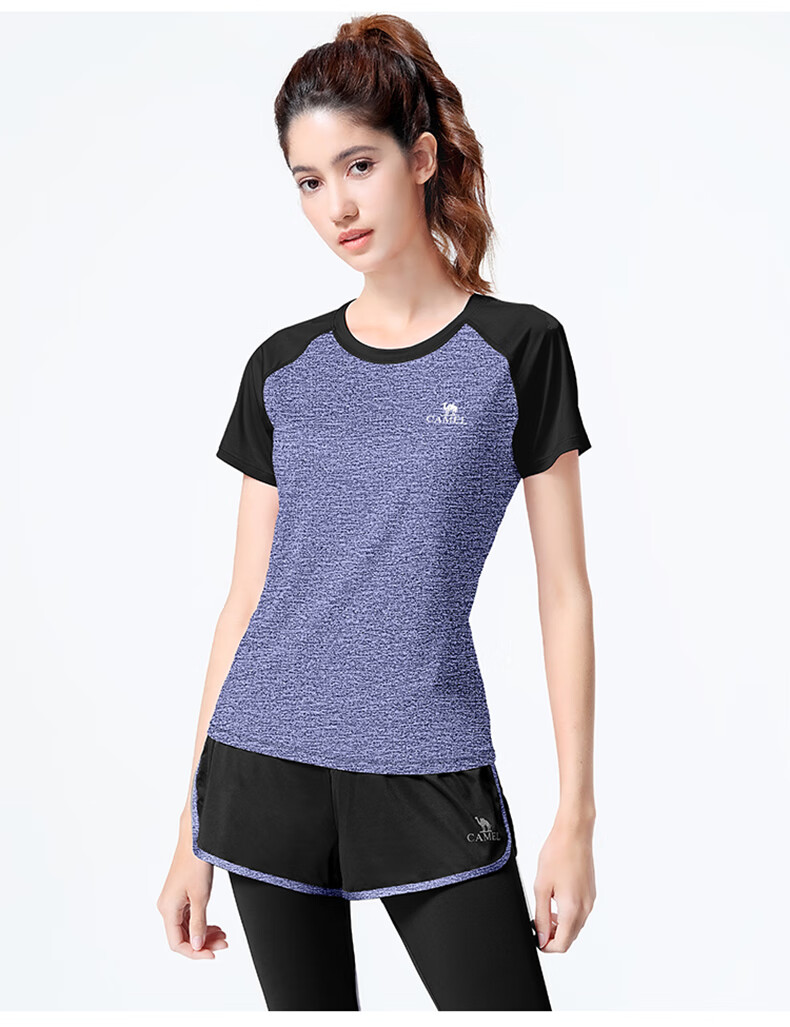 CAMEL Women's Sportswear Set, New Yoga Fitness Pilates Elastic Short-Sleeve Top And Long Pants, Anti-Exposure Two-Piece Athletic Outfit 15