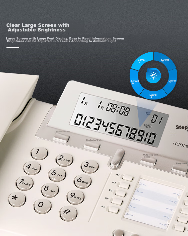 BBK Landline Telephone, Fixed-Line Phone for Office And Home Use, Stylish Lift Screen, 10 Sets of One-Key Dialing, HCD288 Elegant Gray 5