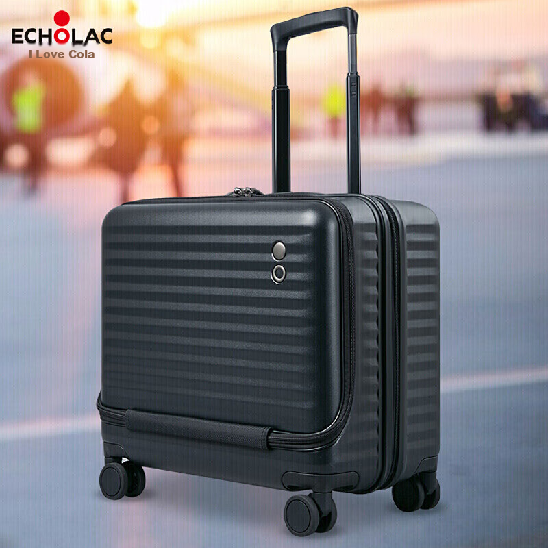 Echolac Front-Opening Luggage, Travel Suitcase, Dual TSA Combination Lock, Business Carry-On Luggage, CPT183 Black, 17-Inch