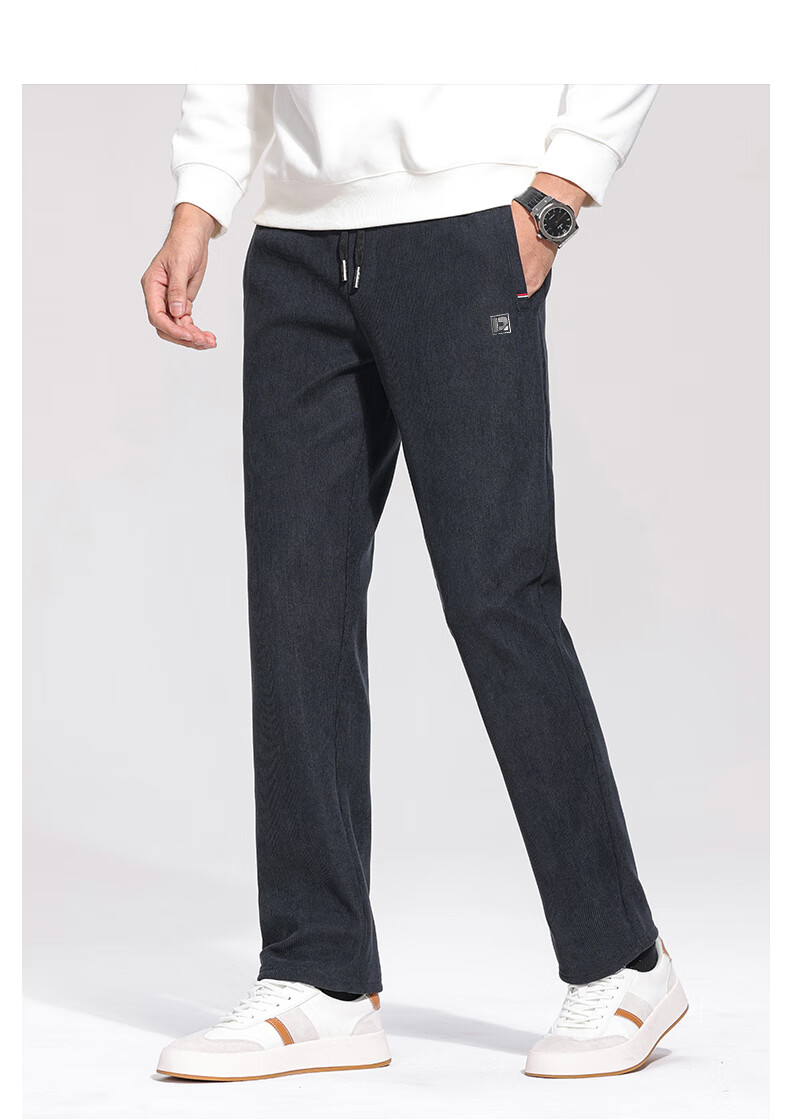 ROMON Men's Casual Corduroy Pants Autumn Business Commuting Straight Leg Trousers Black XL ZH502 12