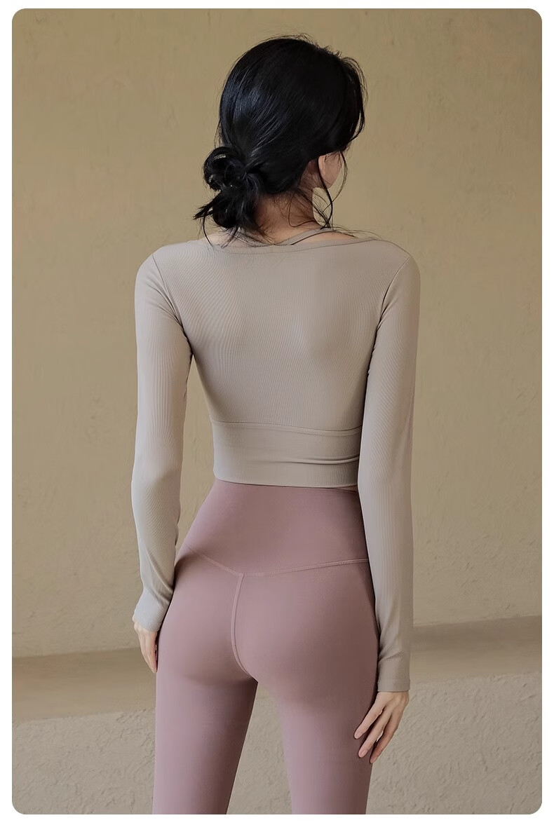 ACKDCS Women's Yoga Top Spring Summer Waist-Slimming Sports Tennis Cycling Pilates Long Sleeve Fitness Shirt with Chest Pad 15
