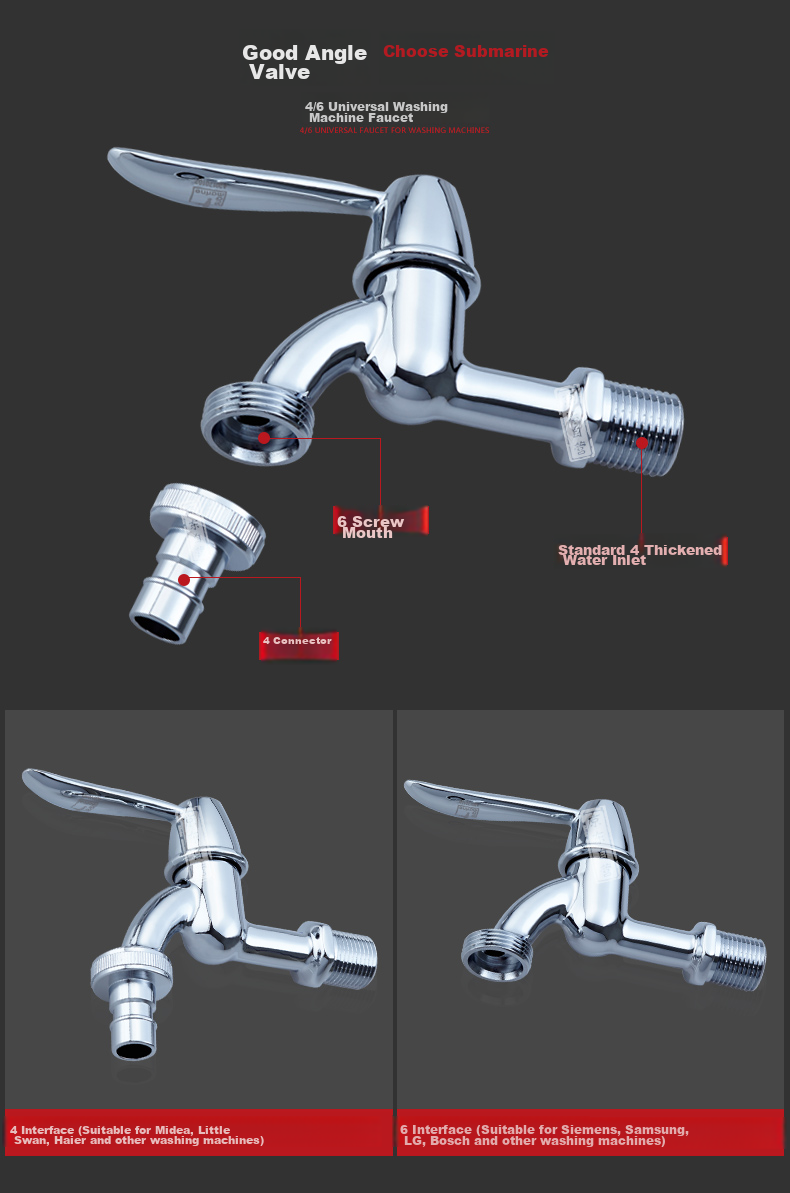 Submarine L701X Washing Machine Faucet, 4/6 Points Washing Machine Tap 4