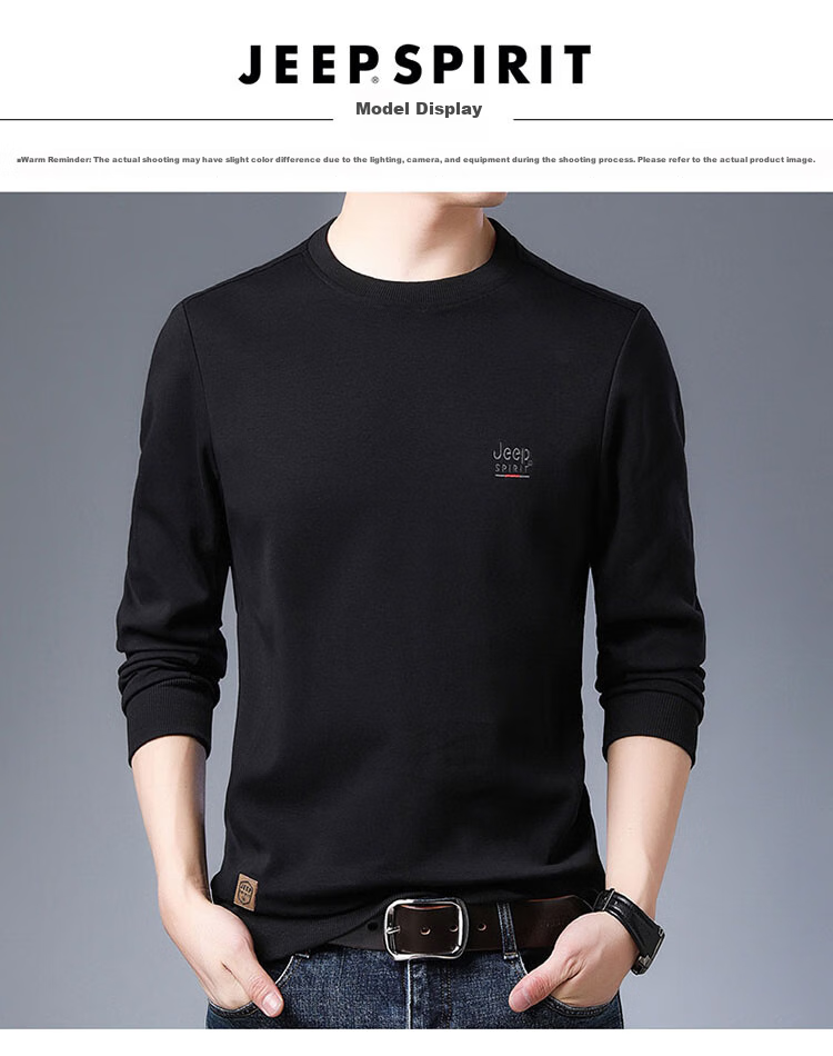 JEEP SPIRIT Men's Sweatshirt, Autumn And Winter Long-Sleeve T-Shirt, Men's Casual Outerwear, Black, Size M 6