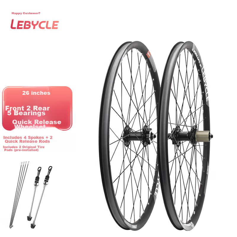 LEBYCLE 26-Inch Mountain Bike Wheel Set, Hub Assembly, Front And Rear Wheels, Complete Set with Disc Brakes, 5-Bearing Hub, Flower Drum Wheel