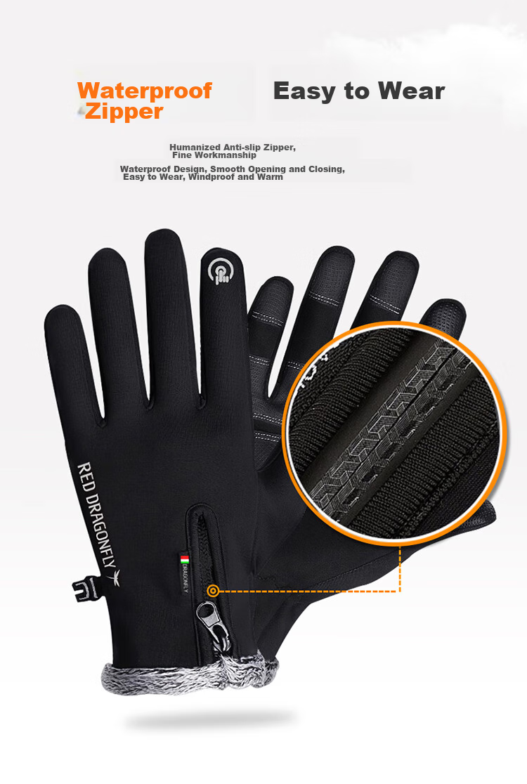 RED DRAGONFLY Cycling Gloves for Men, Winter Outdoor Sports Windproof Water-Resistant Running Hiking Gloves, Warm Fleece-Lined Touchscreen Gloves 8