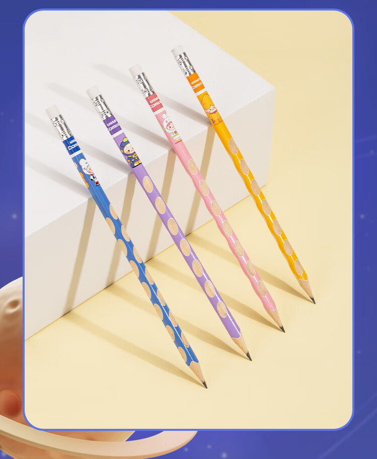 COMIX Mini World 12 Triangular Pencil with Eraser Tip, 1 Pencil Sharpener + 2 Grip Holders, HB Black MWMP0029-12 4