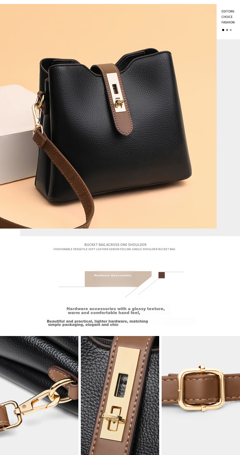 Viney Women's Handbag, Cowhide Crossbody Bucket Bag, Luxury Brand Shoulder Bag, Practical Birthday And Mother's Day Gift for Mom 3