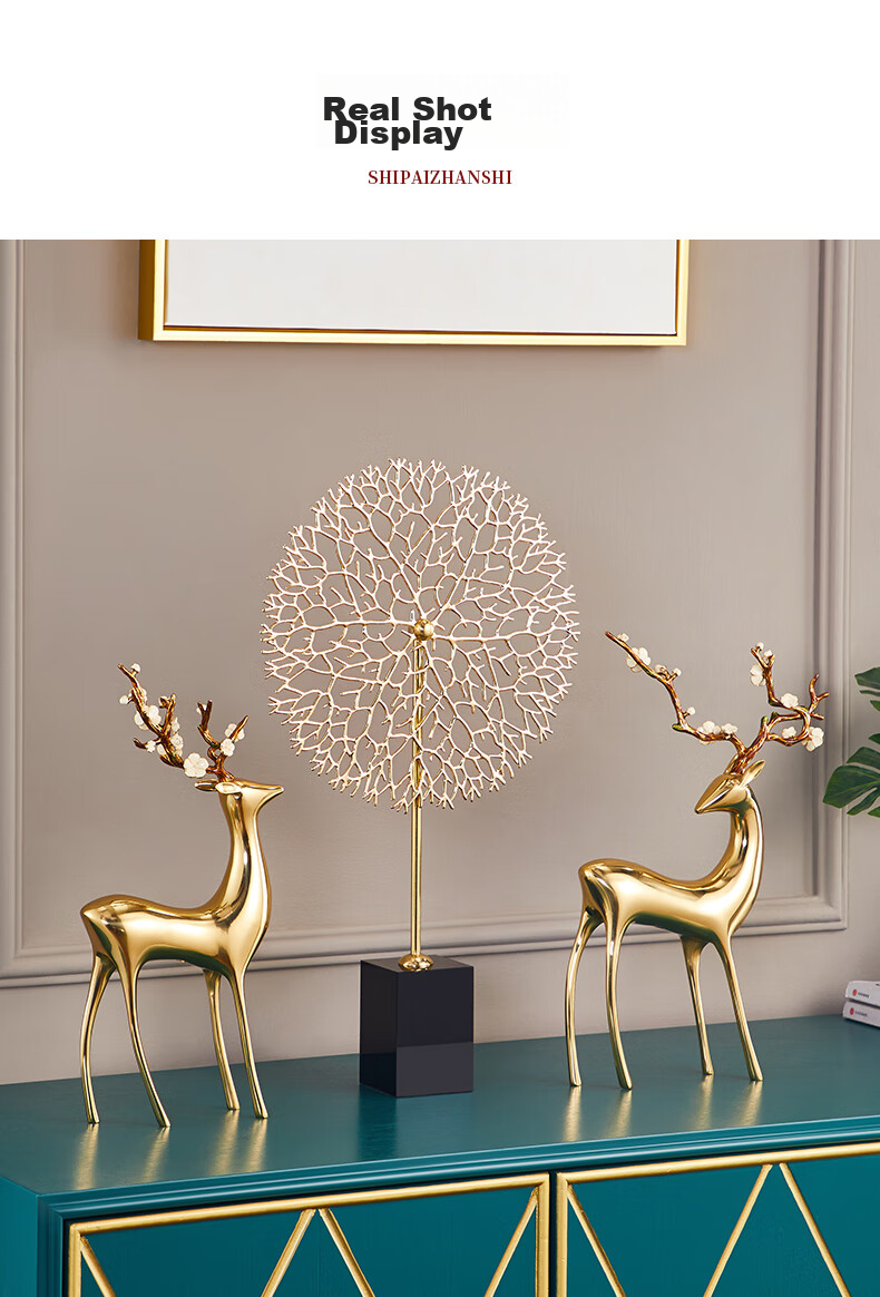 Nuoshiman Copper Deer Living Room Ornament, Craft Office TV Cabinet Entrance Decoration, Wedding Housewarming Gift, Moving And Business Opening Present 8
