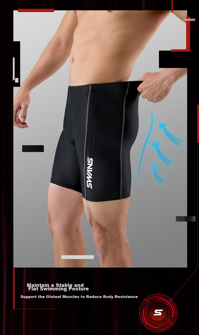 SWANS Men's Swim Trunks, Swim Cap, Swimming Goggles, Swim Bag Four-Piece Set Professional Knee-Length Swim Shorts Men's Suit Swimming L 7