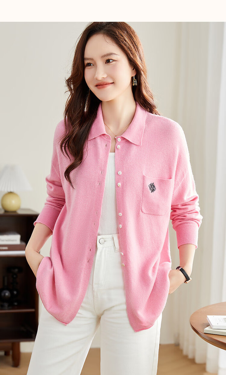 Dme [100% Merino Wool Shirt-Style Sweater], Winter Lapel Cardigan, Letter Embroidery Knit Sweater, Women's Top 10