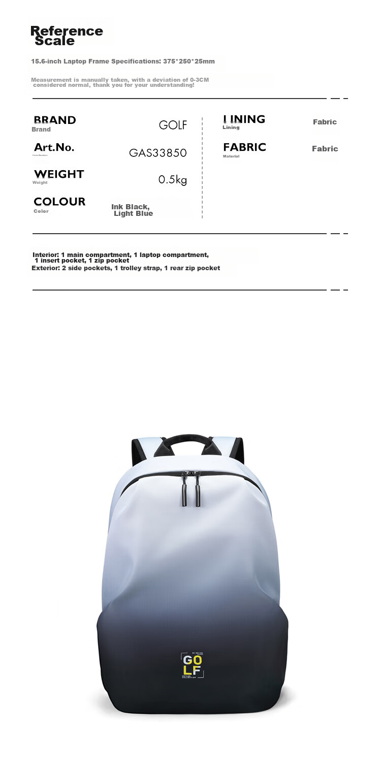 GOLF Backpack for Men, Travel Bag, 15.6/16 Inch Laptop Backpack, Gradient Design, Business Commute Backpack for Students And Professionals 40