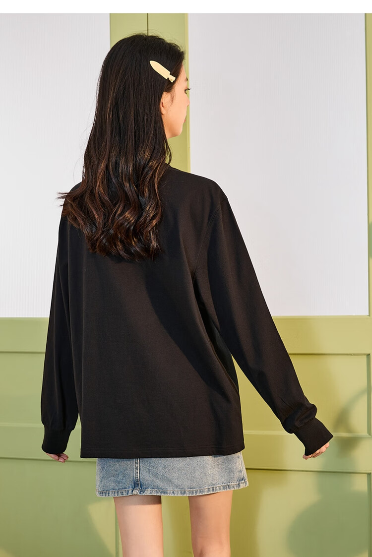 TonLion 2025 Long Sleeve T-Shirt for Women, Casual College Style Base Layer Top Inner Wear [Tubaguo Collaboration], Black, M 11