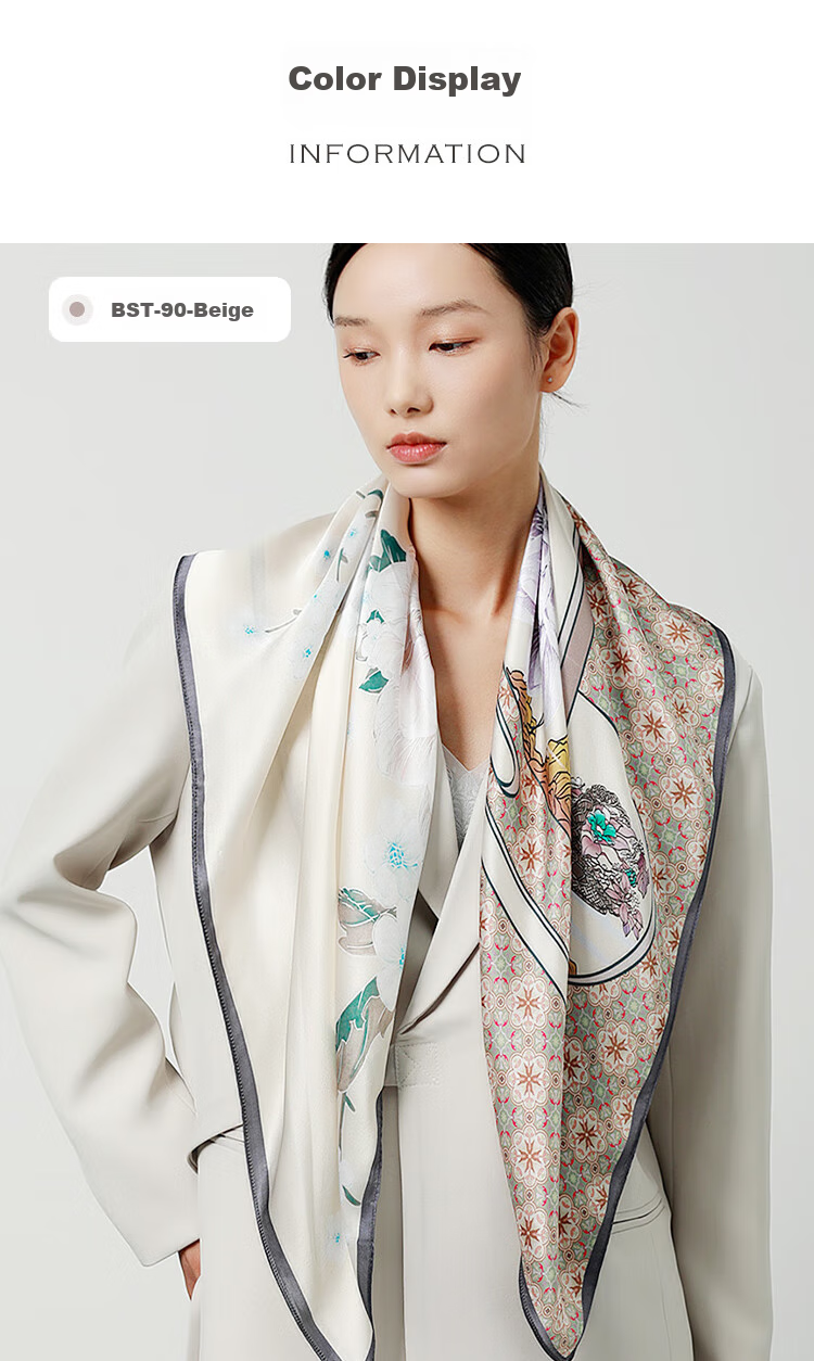 Sijie [Boutique Exclusive] Heavyweight Pure Silk Scarf, 100% Mulberry Silk Large Square Scarf with Print Shawl, Mid-Autumn Festival Gift 8