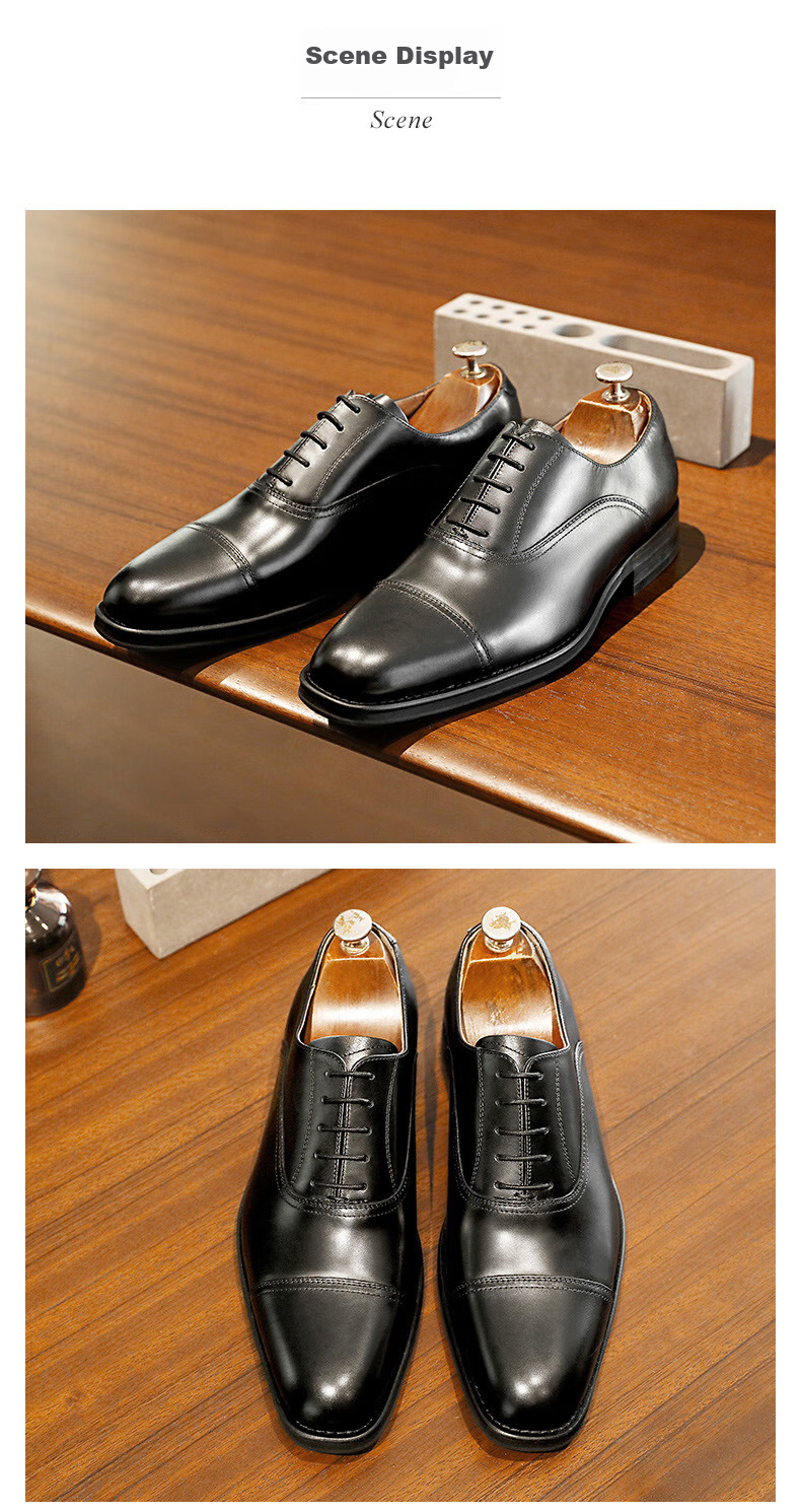 DES AI (DESAI) Three-Prong Men's Shoes, Business Formal Leather Shoes, Oxford Heightening British Wedding Shoes, Black, Size 43 14