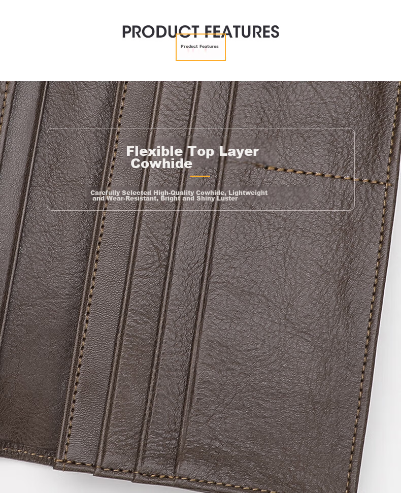 ELLE HOMME Men's Long Wallet, Top-Grain Leather Multifunctional Card Holder, Vertical Style Money Clip 0512, Birthday Gift for Me 3