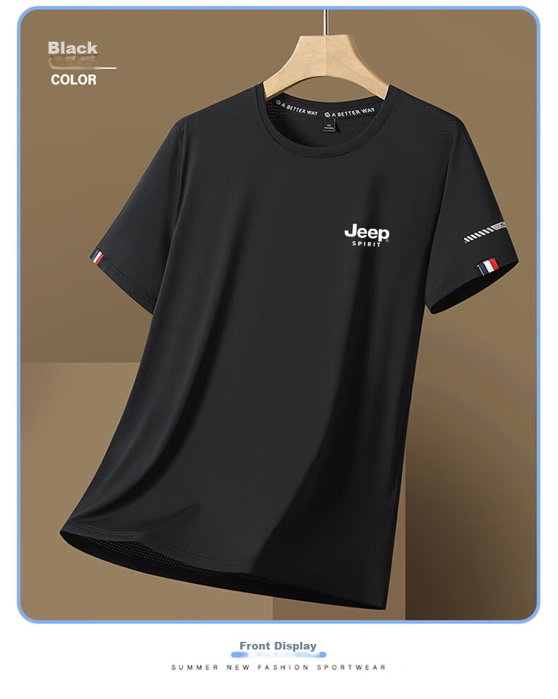 JEEP SPIRIT Men's Short-Sleeve T-Shirt, Summer Half-Sleeve, Ice Silk Quick-Dry, Loose-Fitting Breathable Casual Menswear, White, XL 11