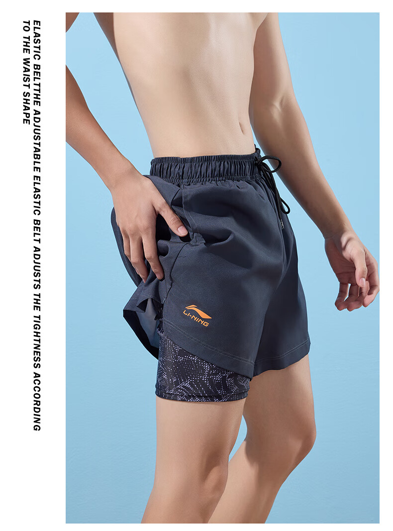 Li-Ning Swimming Trunks for Men, Anti-Embarrassment Swim Shorts, Knee-Length Double-Layer Comfortable High-Elasticity Water And Land Dual-Use Beach Shorts, 328 Black L 15