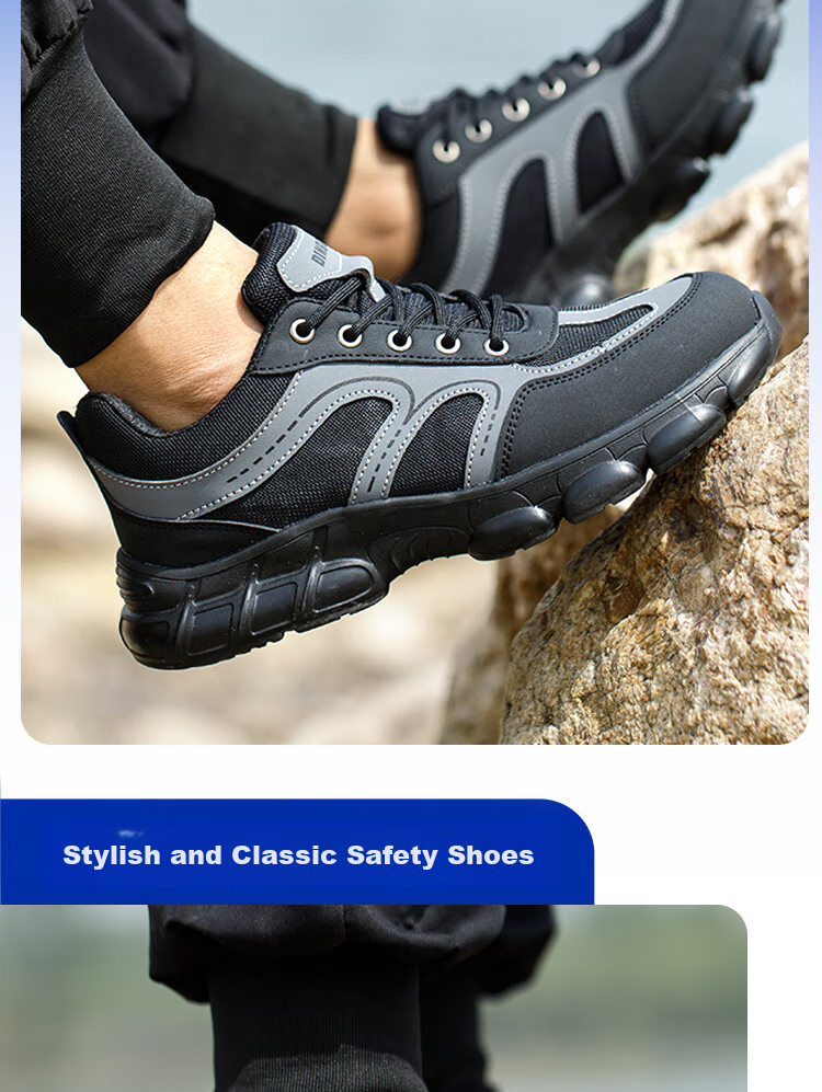 Dinggu Safety Shoes for Men with Steel Toe, Anti-Smashing, Anti-Puncture, Construction Site Work Boots with Steel Plate, Soft Sole, Wear-Resistant 1067 Heihui40 17