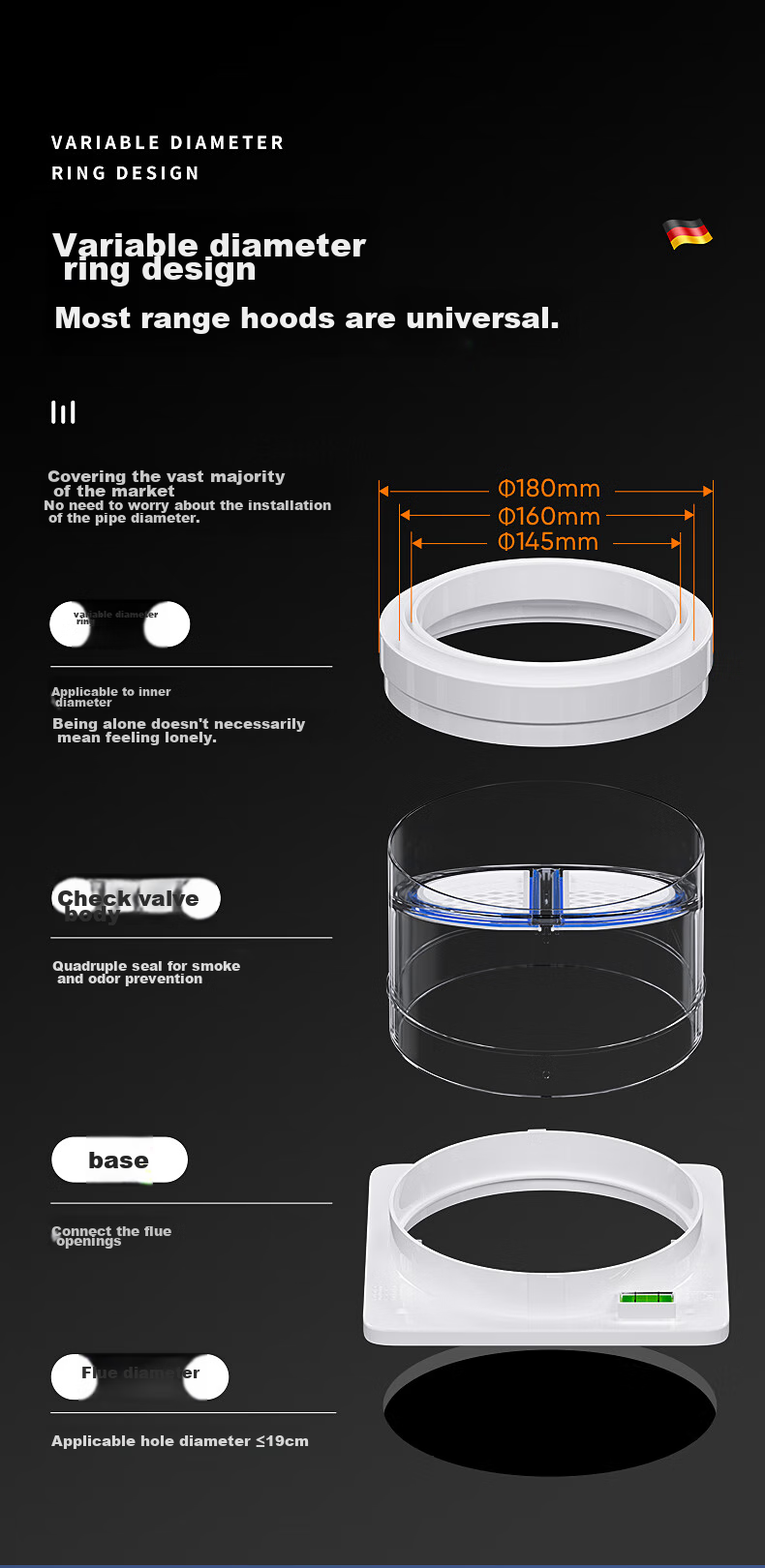 Muvi Universal Midea Range Hood Check Valve, Flue Valve, Kitchen-Specific Public Pipe Anti-Smoke Check Valve, Universal Type 7