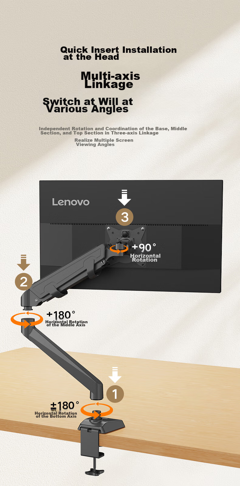 Lenovo Monitor Arm Mechanical Arm Computer Stand Display Screen Bracket Height Adjustable Desk Clamp Rotating Stand 22-40 Inch AD-120 10