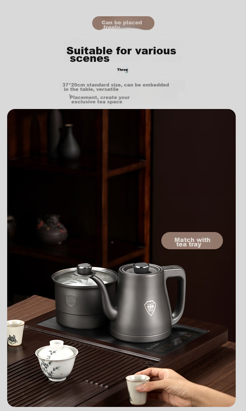 FUNORK Fully Automatic Electric Kettle with Tea Table, 304 Stainless Steel Integrated Tea Table And Coffee Table, Built-In Electric Teapot, Tea Set And Electric Tea Stove HL-602 Cleaning Model 1L 10