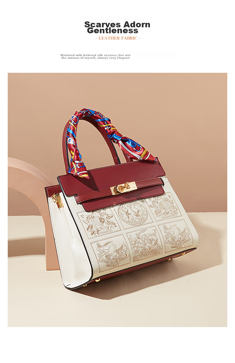 TUCANO Women's Handbag, Cowhide Leather Tote Bag, Chinese Style Embroidery, Mom Bag, Light Luxury Large Capacity Shoulder Crossbody Birthday 520 Gift 3