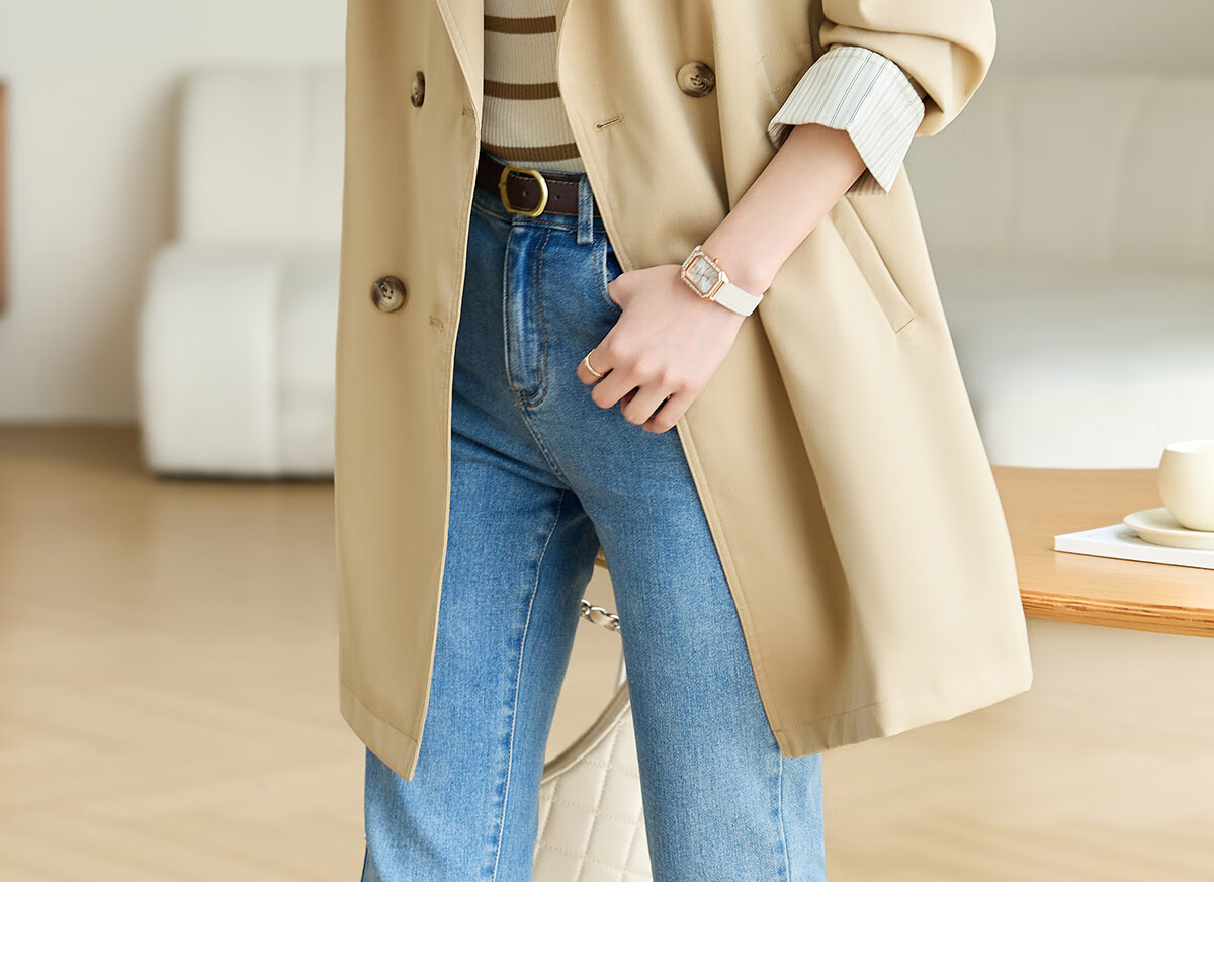 She Enjoy Casual Women's Mid-Length Trench Coat Blazer Collar Fashion Simple Jacket T13KF7478 15