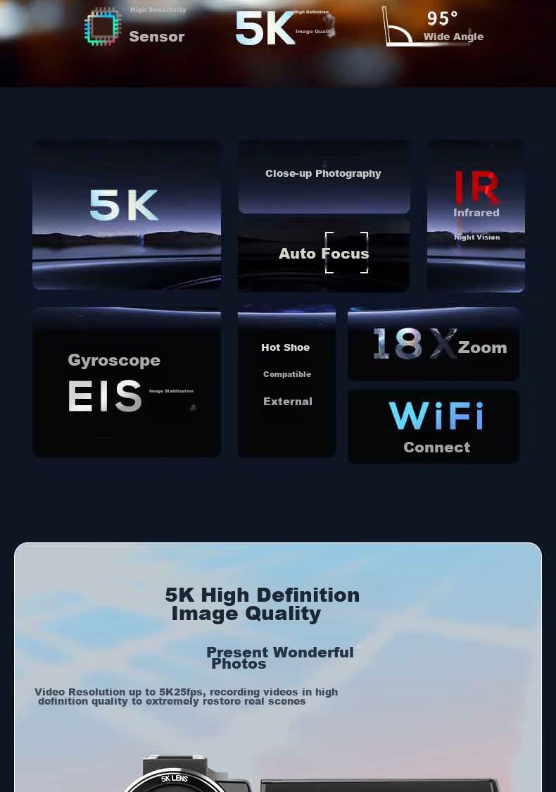 ORDRO AE20 5K Ultra HD DV Camera Dedicated Shooting Zoom Handheld Camcorder Anti-Shake Wide-Angle WiFi Connection Vlog Conference Short Video 2