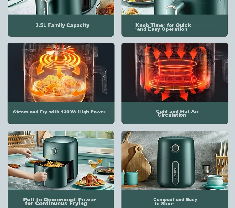 SUPOR ZMD Anxin Series, Cooking Visualization, Enjoy Delicious Food, Inner And Outer Metal Material, Steam Tender Frying, 1500W High Power, 6.0L Large Capacity, Air Fryer KJ60D76 3