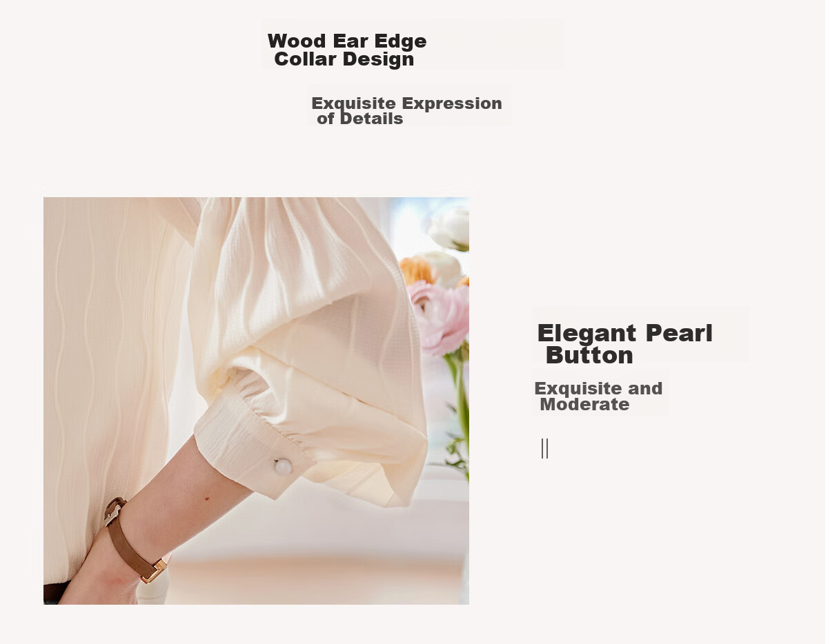 Chushen Spring And Autumn Long-Sleeve Blouse for Women, Fashionable Design with Small Stand-Up Collar, Chiffon Blouse S141C2876 Beige L 6