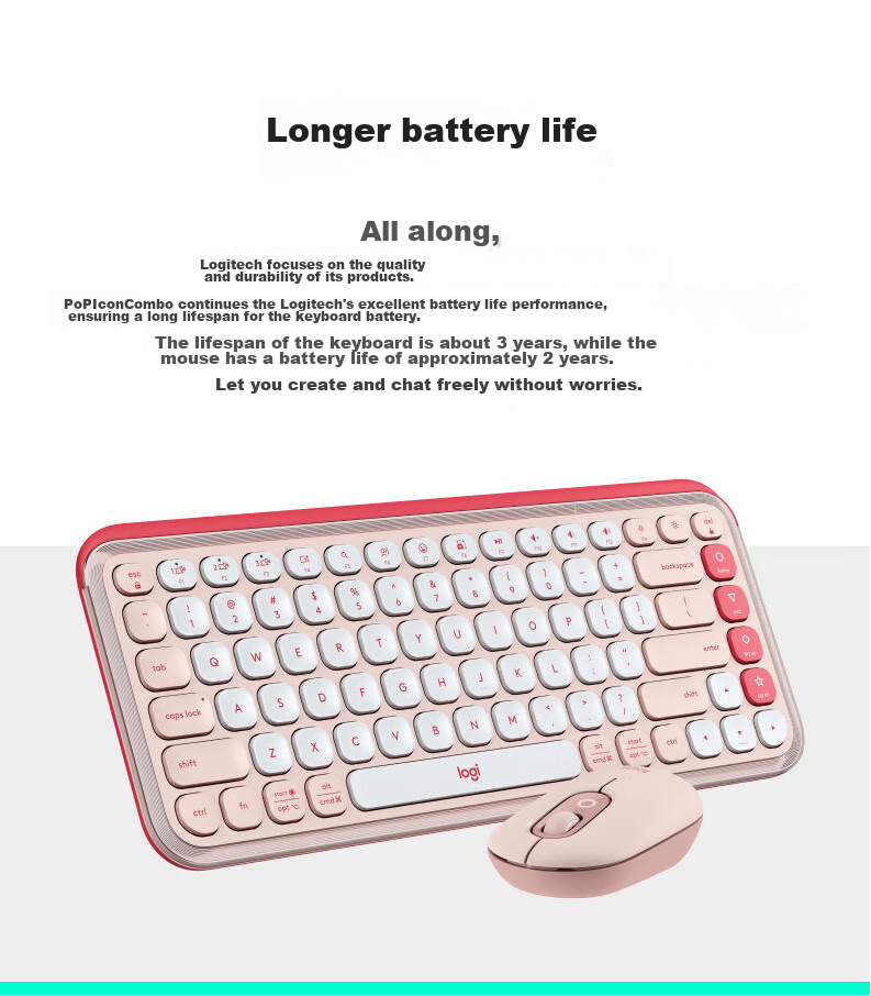 Logitech POP ICON COMBO Wireless Keyboard And Mouse Combo Set with Dual-Mode Connection, Customizable Buttons, Three-Device Pairing, Pink 9