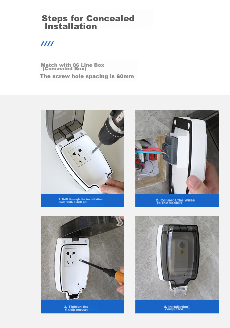 Xiya Smart Toilet Socket, Water Heater Bathroom Leakage Protection Plug, Waterproof Box, Surface-Mounted Outdoor Splash-Proof Box 12