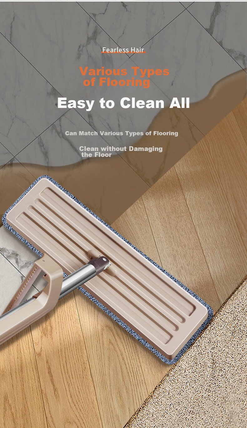 BEKAHIQ Flat Mop, 38cm, 4 Mop Pads, Household All-In No Hand Washing, 2026 Floor Cleaning Wonder, Dust Push Flat Mop 6