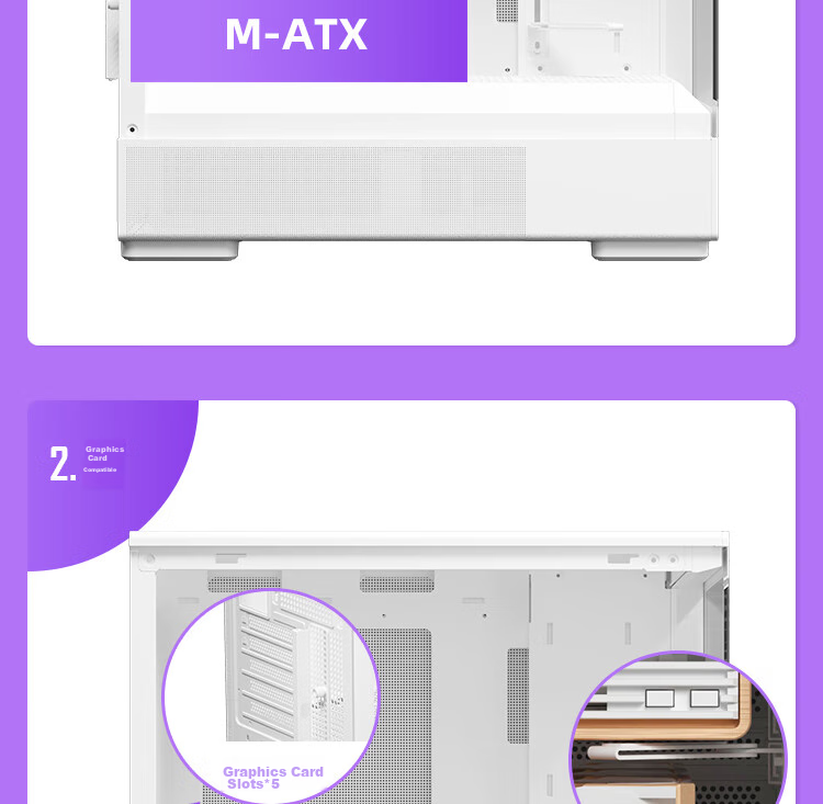 Aigo Starry Sky White ATX Gaming Desktop Computer Case with Dual 360mm Water Cooling Support, 9.6-Inch HD Screen, 270° Panoramic View, And 5090 Graphics Card 26