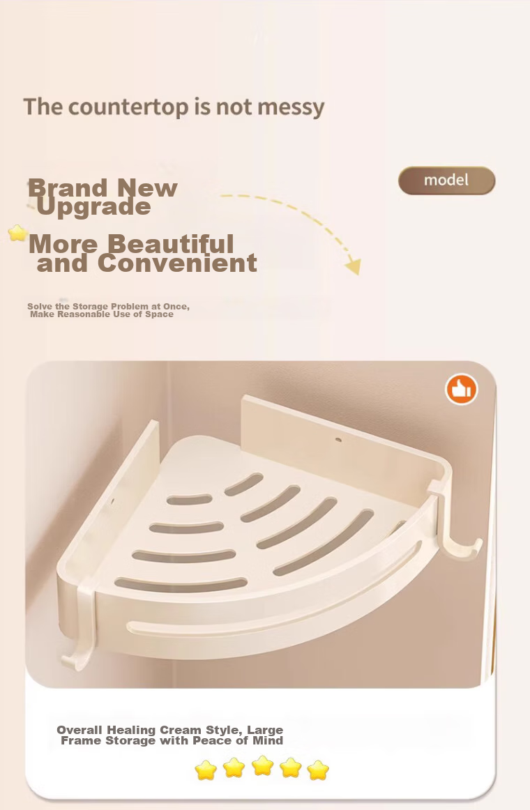 Jiashigao Bathroom Storage Rack, No Drilling Required, Space Aluminum Corner Shelf, Cream White, Drip-Draining Wall-Mounted 3