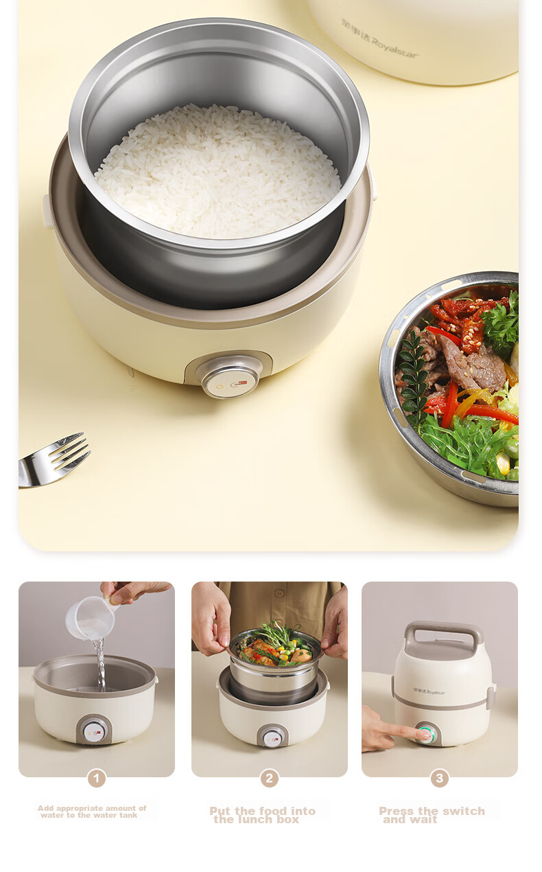 Royalstar Electric Lunch Box, Heated Food Container without Water Filling, Office Worker's Meal Heating Device, Quiet Operation, Constant Temperature, Compact Insulated Lunch Box, 1.2L Single Compartment Bento Box RFH208 18