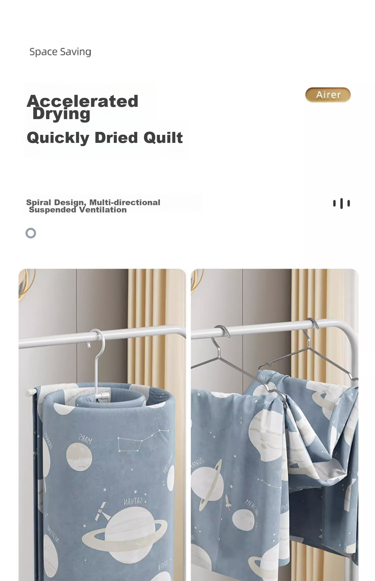 YOUQIN Spiral Clothes Drying Rack for Balcony, Large Round Rotating Hanger for Sunbathing Bedsheets And Quilts at Home 3