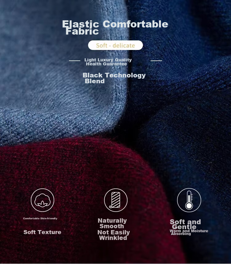 MONTAGUT Horse Year Greeting Autumn And Winter Men's Knit Sweater, Business Versatile Lapel Casual Sweater Men's T-Shirt, Navy Blue, XL 4