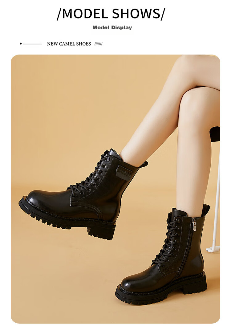 DAPHNE Women's Martin Boots Thick Sole New High Heel British Style Ankle Boots Leather Casual Shoes Black Fleece Lined Size 40 6