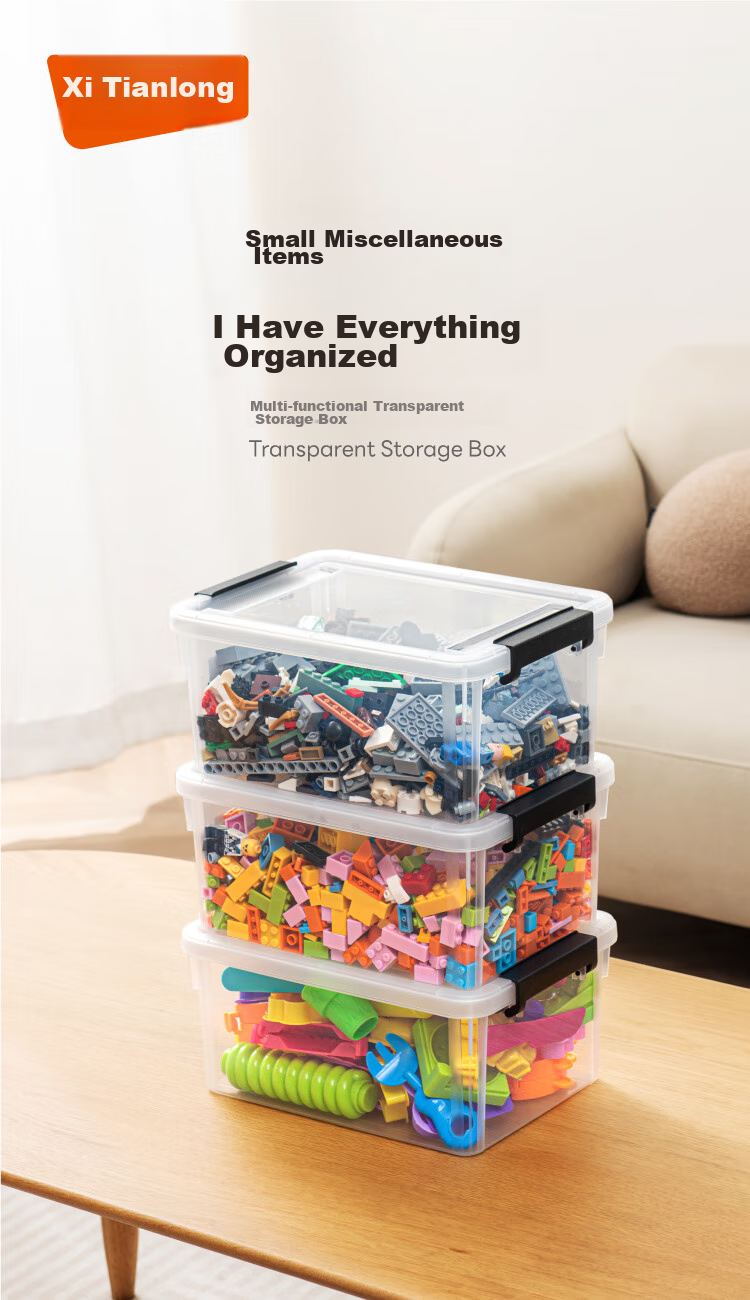Xitianlong Desktop Storage Box, Multifunctional Transparent Storage Box with Lid, Toy And Snack Storage Container, Clear 3-Liter Capacity, Set of 3 1