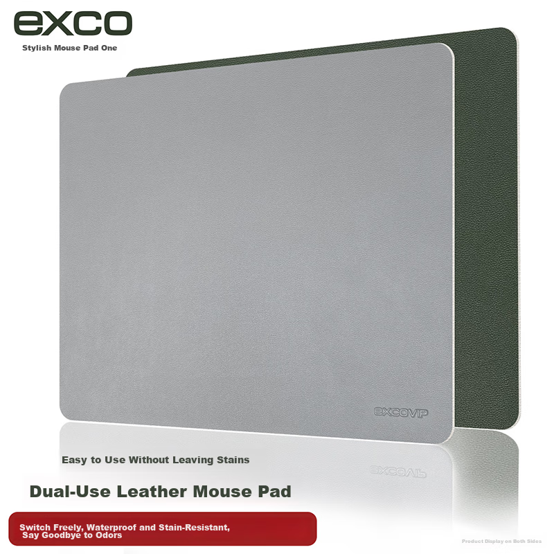 EXCO Double-Sided Cork Mouse Pad, Small Size, Waterproof Leather Office Pure Color Mat, Computer Writing Desk Pad, Gaming Leather Non-Slip Gray 9749 2